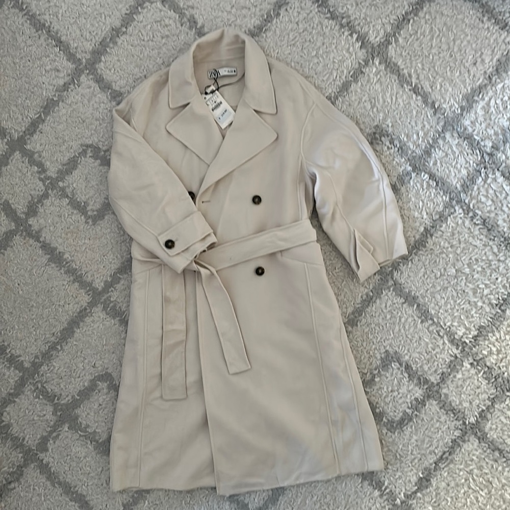 NWT Zara wool blend cream oversized trench style coat. - Picture 2 of 7